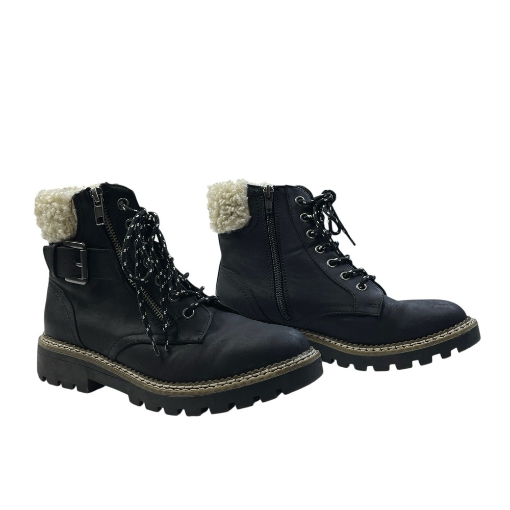 Universal Thread Sherpa Lined Hiker Boots Black Faux Leather Women's 7